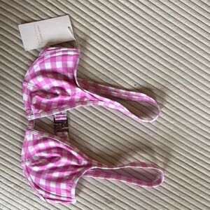 Pink and White Checkered Bikini Top